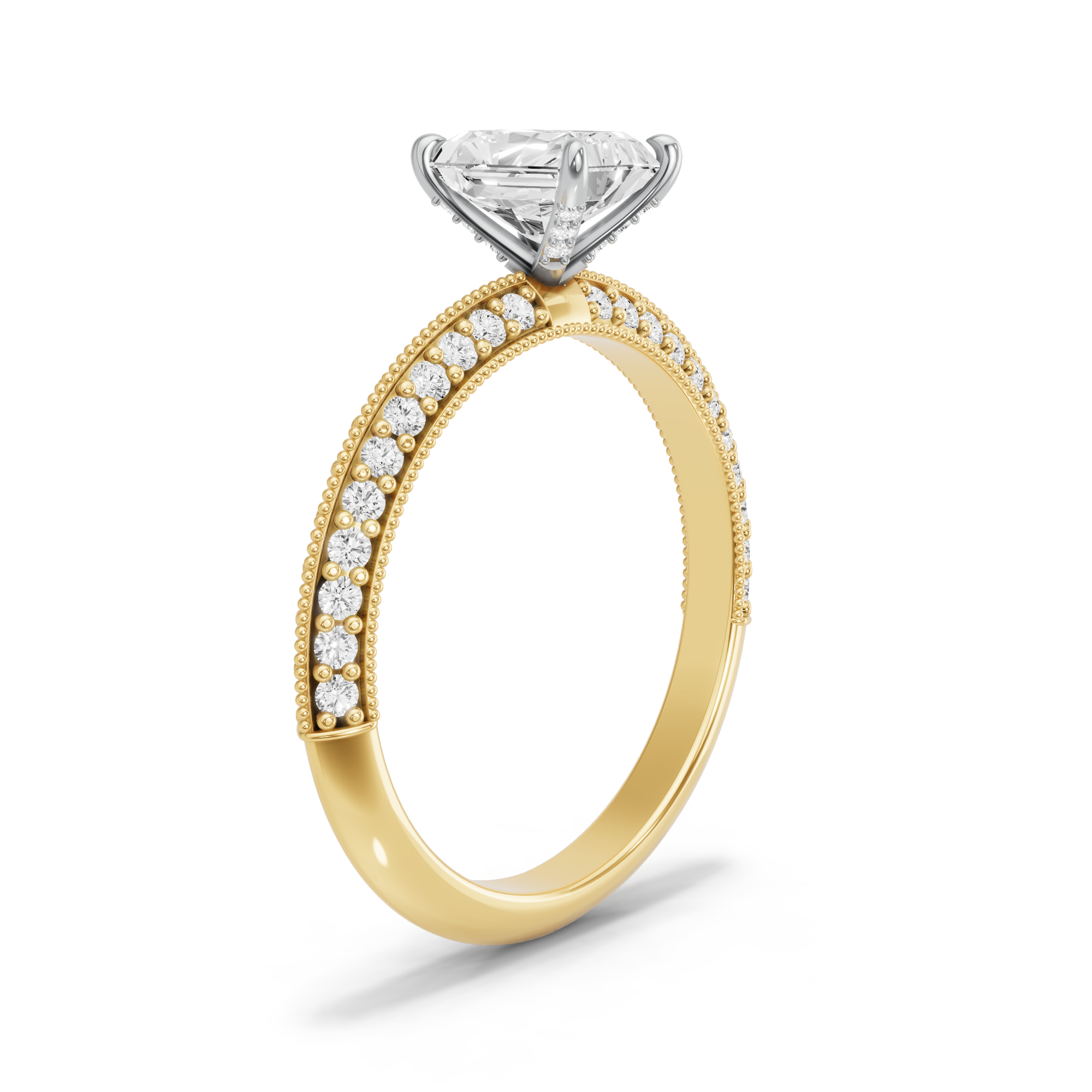 Image for Radiant Diamond Tulip Ring with Knife Edge Pave band