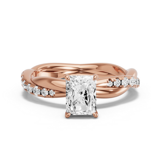 Image for Radiant Diamond Tulip Ring with Rope Pave band
