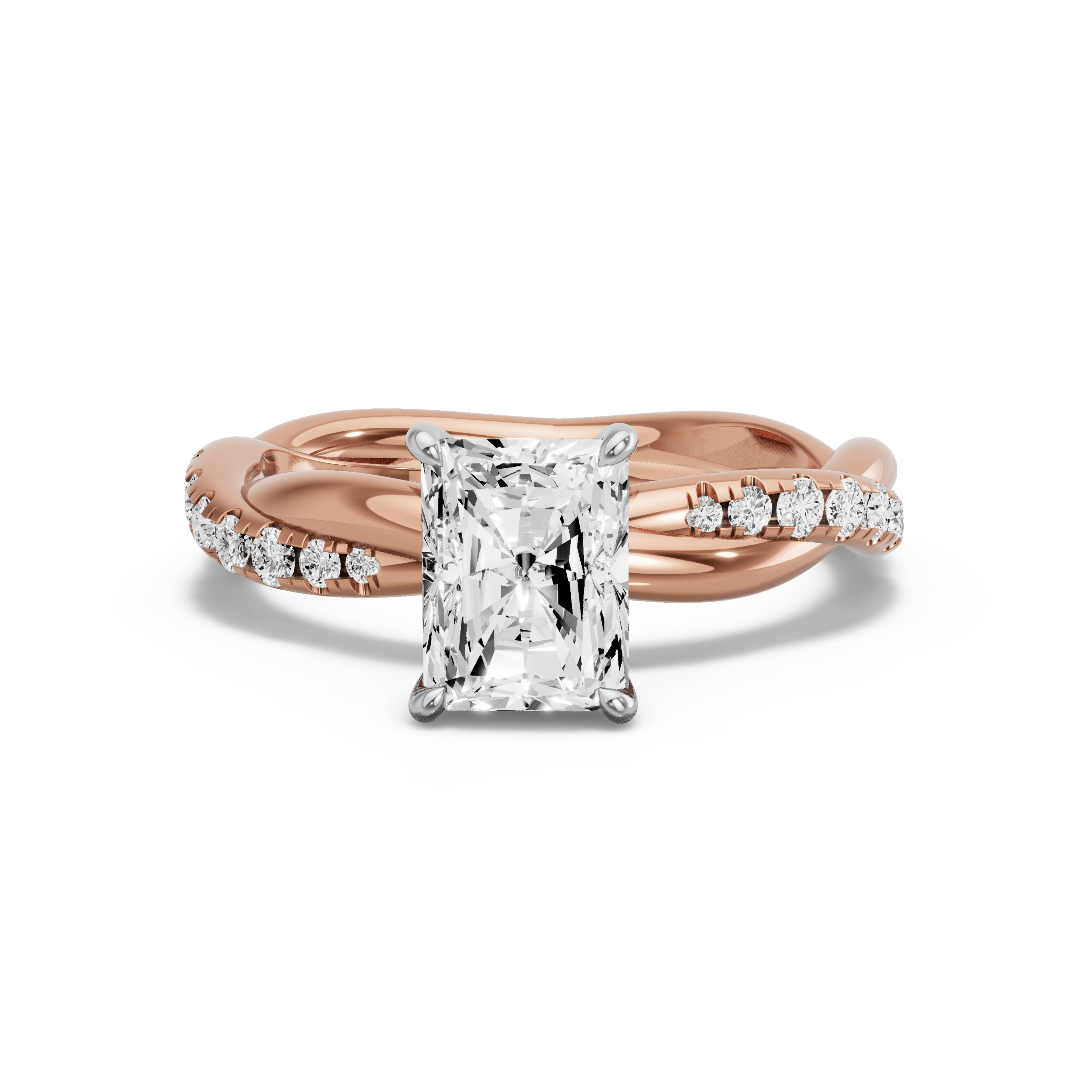 Image for Radiant Diamond Tulip Ring with Rope Pave band