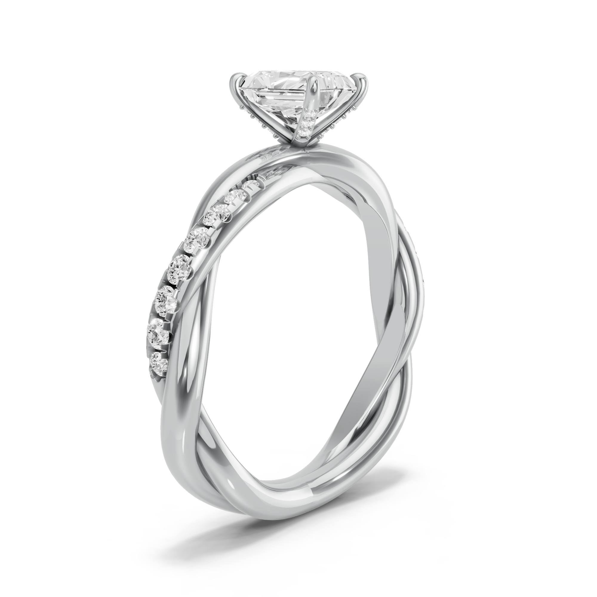 Image for Radiant Diamond Tulip Ring with Rope Pave band