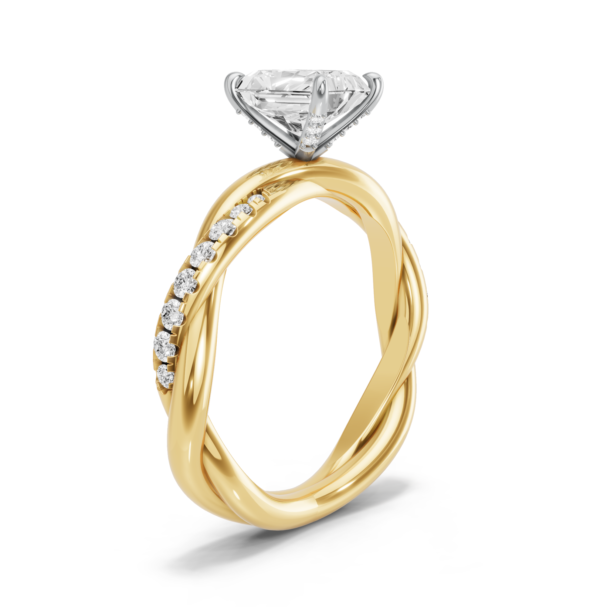 Image for Radiant Diamond Tulip Ring with Rope Pave band