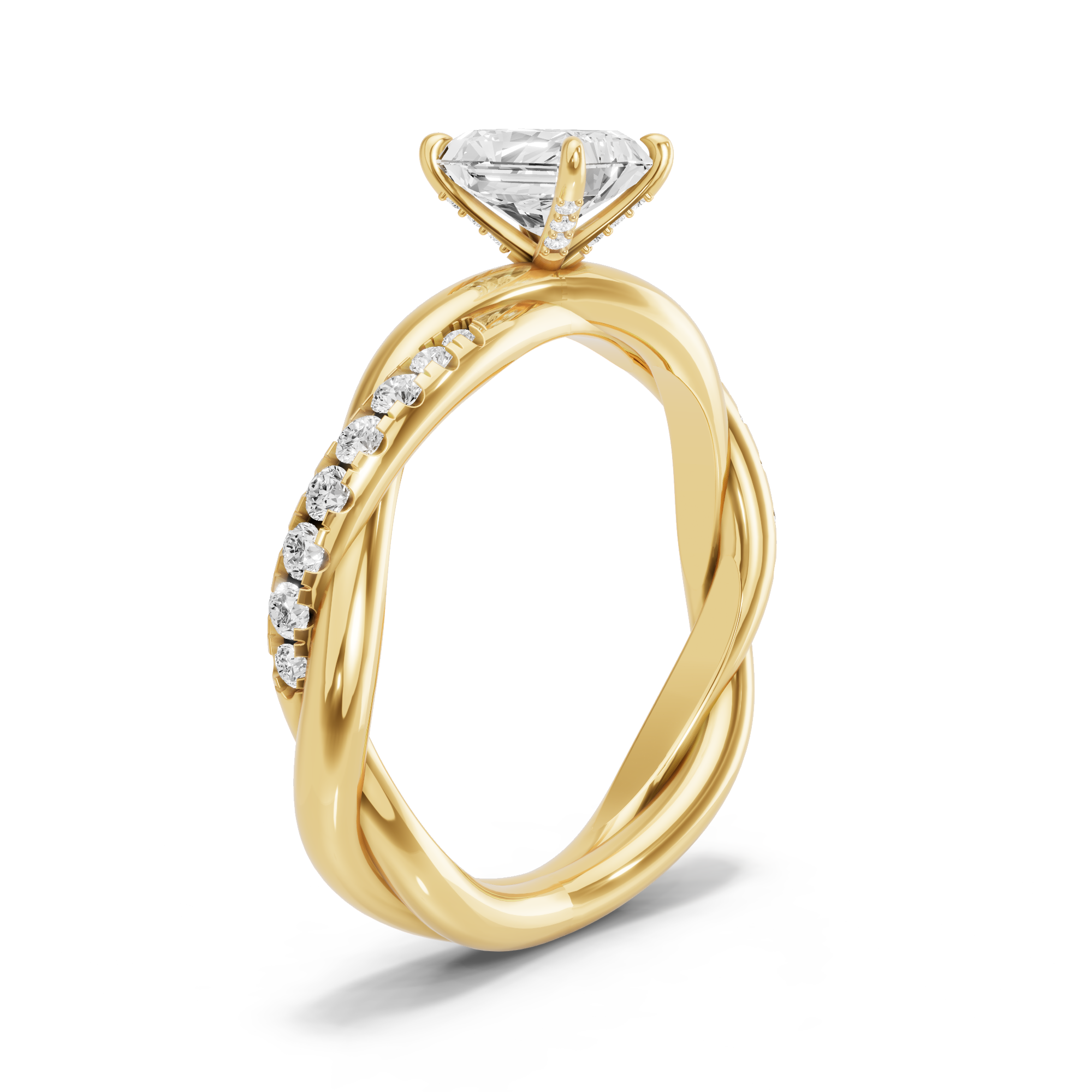 Image for Radiant Diamond Tulip Ring with Rope Pave band