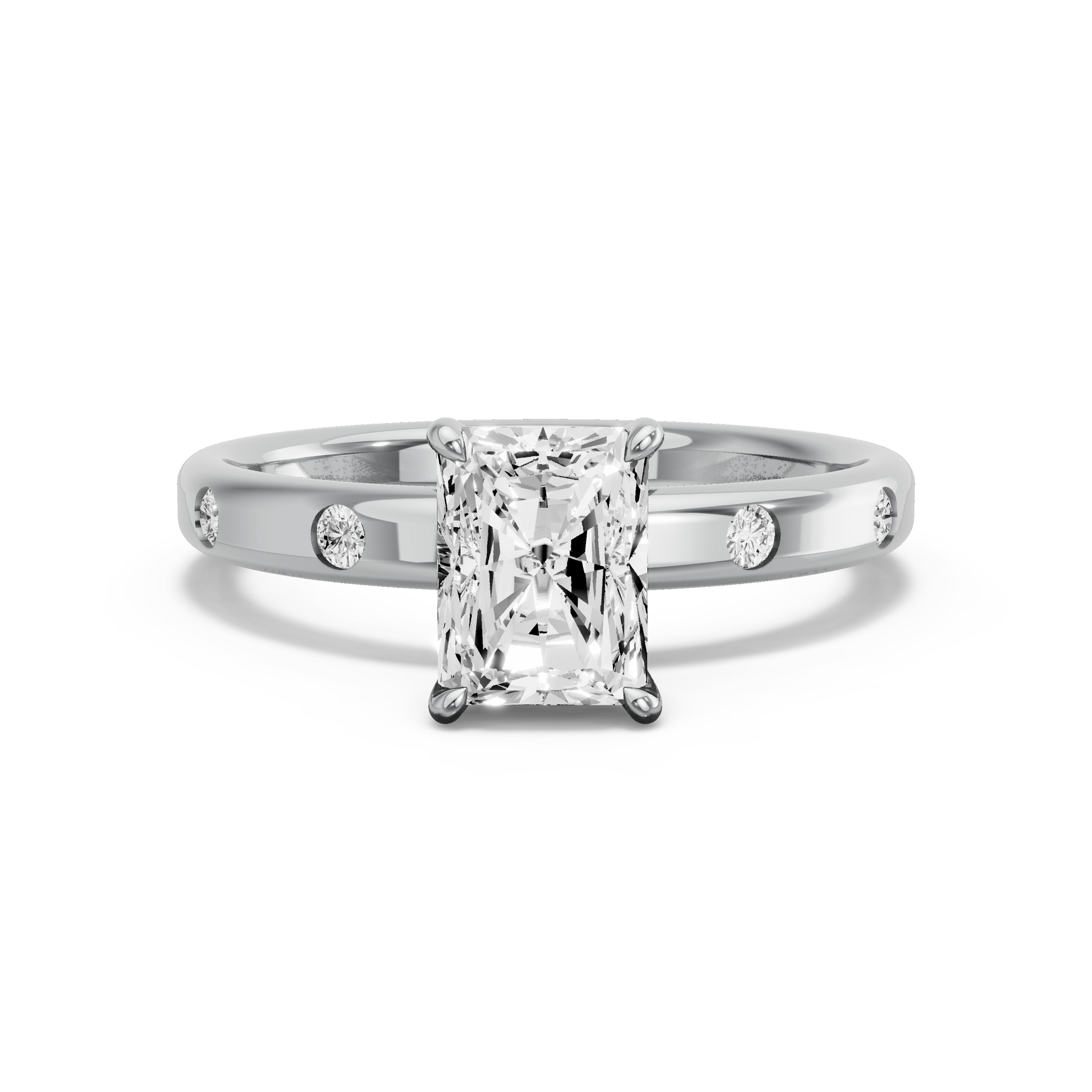 Image for Radiant Diamond Tulip Ring with Sleek Accent band in 10K White Gold
