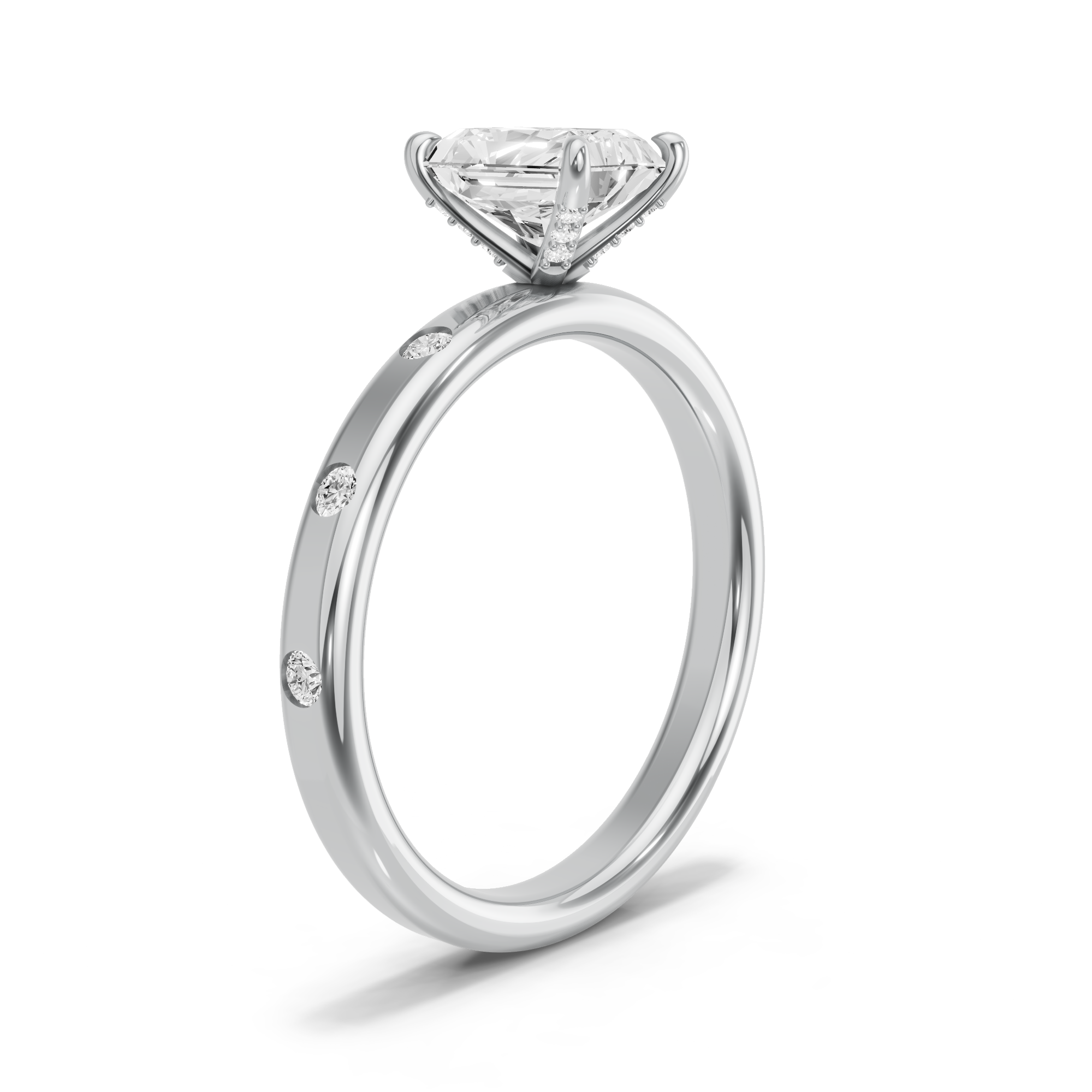 Image for Radiant Diamond Tulip Ring with Sleek Accent band in 10K White Gold