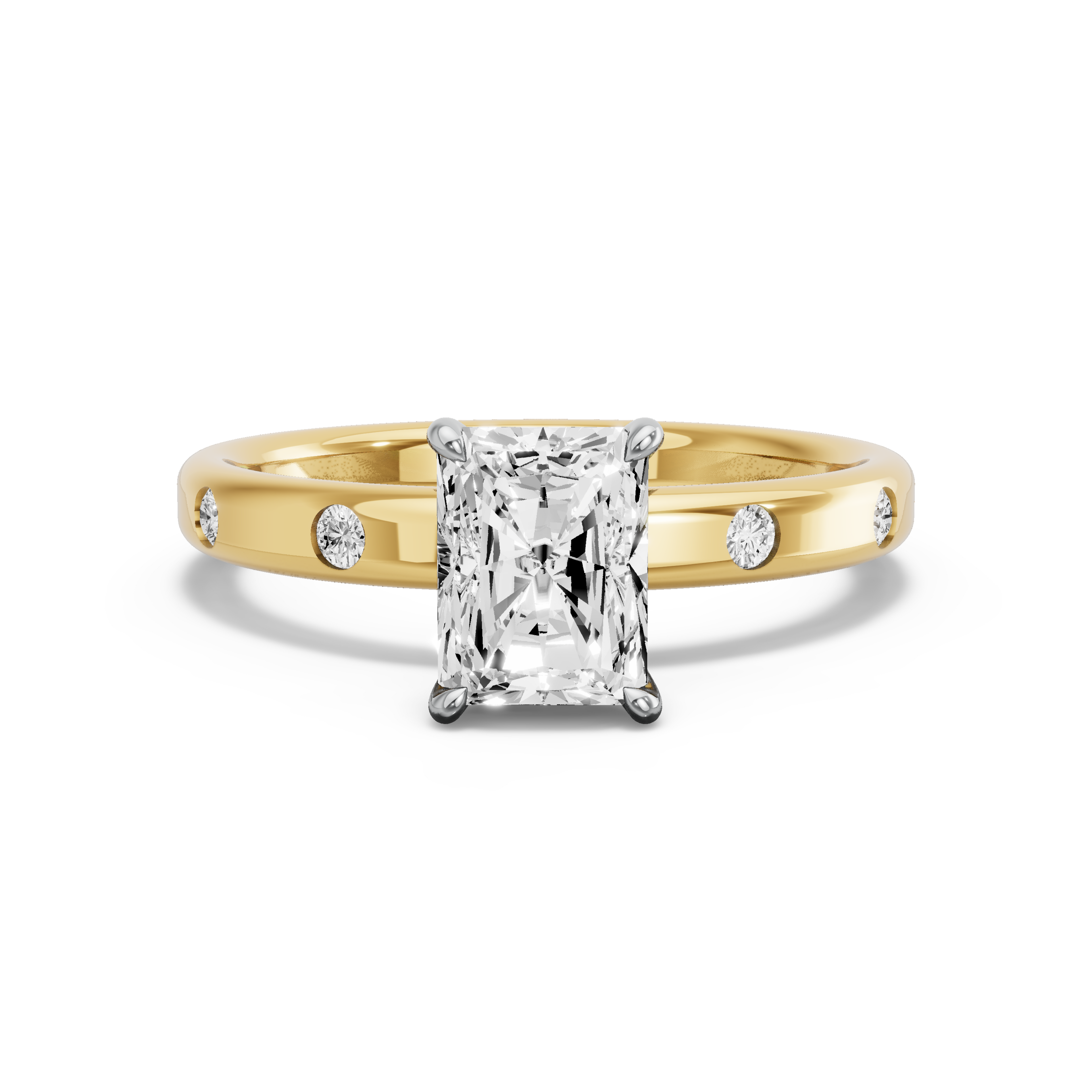 Image for Radiant Diamond Tulip Ring with Sleek Accent band in 18K Two Tone Yellow Gold
