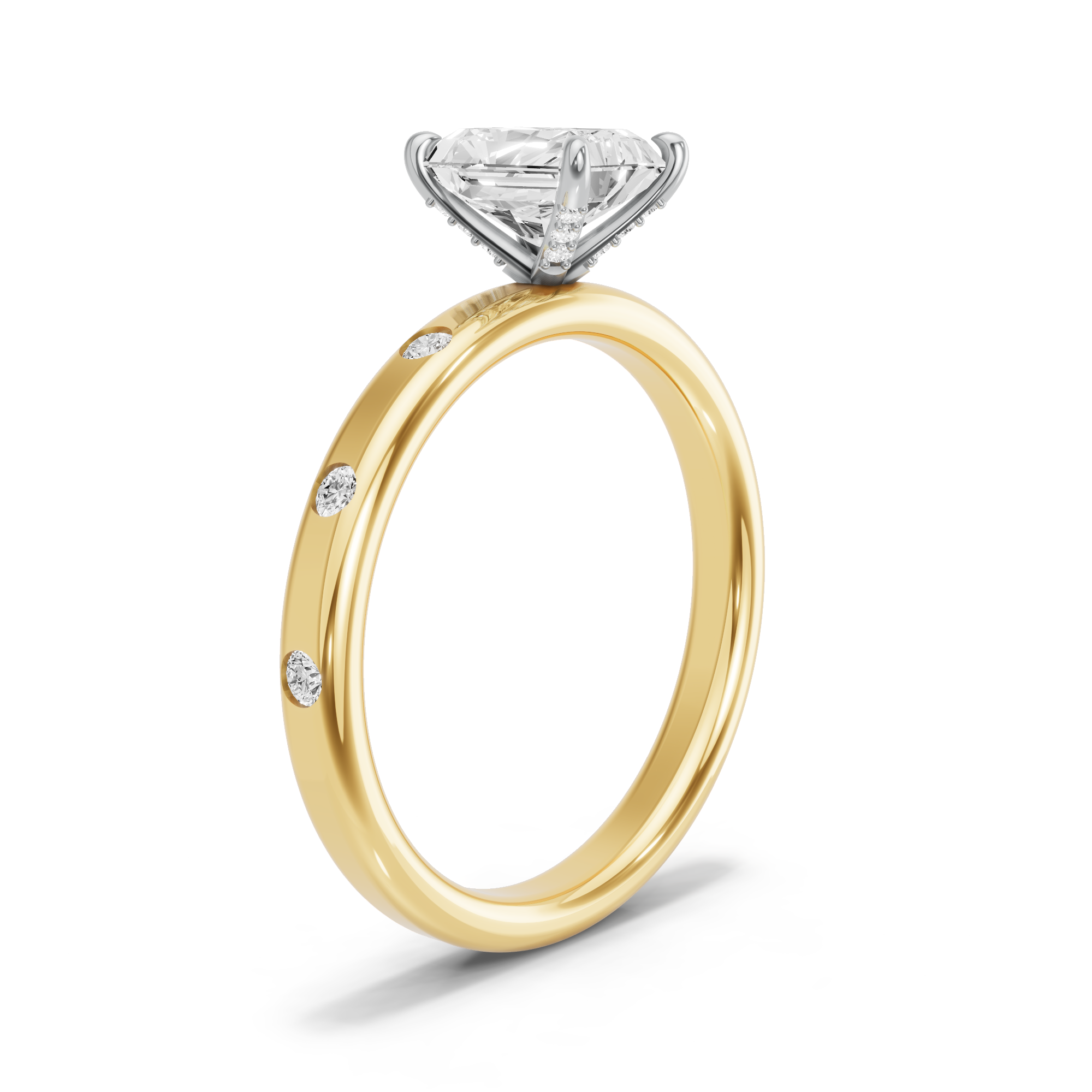 Image for Radiant Diamond Tulip Ring with Sleek Accent band in 14K Two Tone Yellow Gold