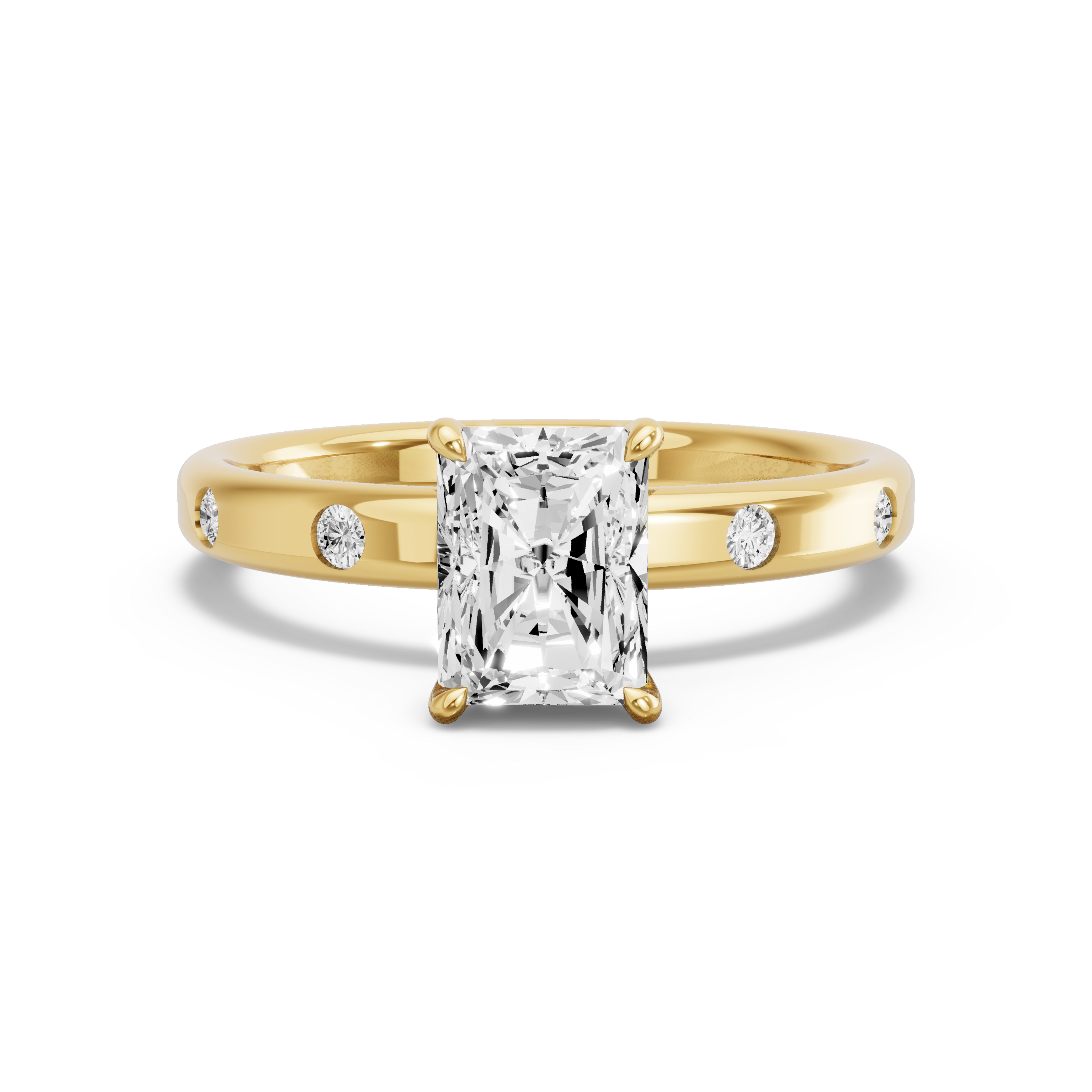 Image for Radiant Diamond Tulip Ring with Sleek Accent band in 14K Yellow Gold