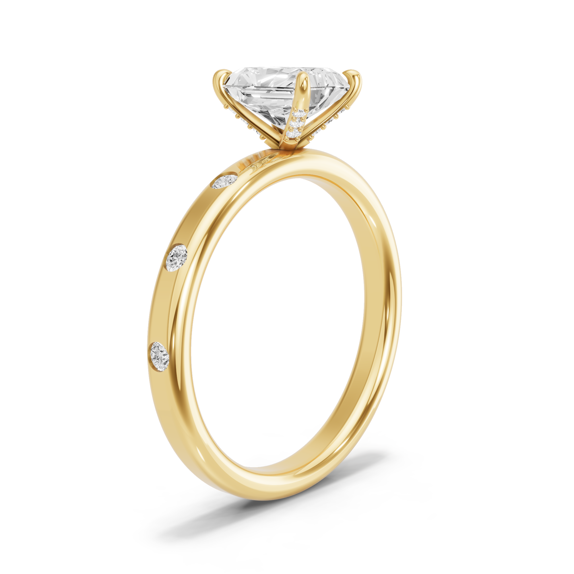 Image for Radiant Diamond Tulip Ring with Sleek Accent band in 10K Yellow Gold