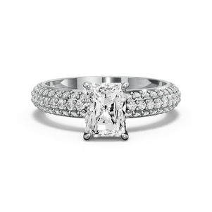 Image for Radiant Diamond Tulip Ring with Triple Row Pave band in 18K White Gold
