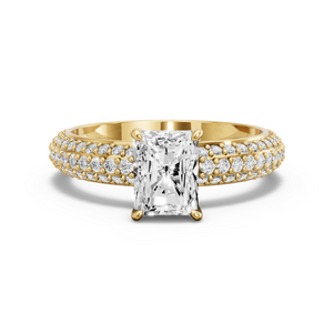 Image for Radiant Diamond Tulip Ring with Triple Row Pave band in 14K Yellow Gold