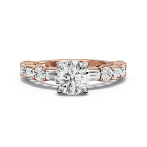 Image for Round Diamond Tulip Ring with Alternating Baguette band