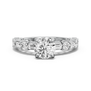 Image for Round Diamond Tulip Ring with Alternating Baguette band