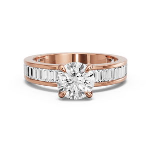 Image for Round Diamond Tulip Ring with Baguette Channel band
