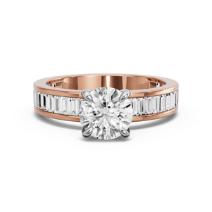 Image for Round Diamond Tulip Ring with Baguette Channel band