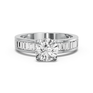 Image for Round Diamond Tulip Ring with Baguette Channel band