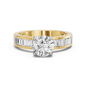 Image for Round Diamond Tulip Ring with Baguette Channel band