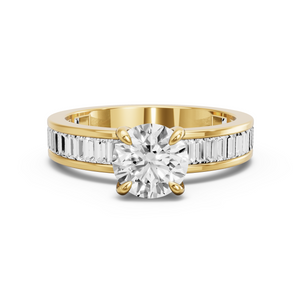 Image for Round Diamond Tulip Ring with Baguette Channel band