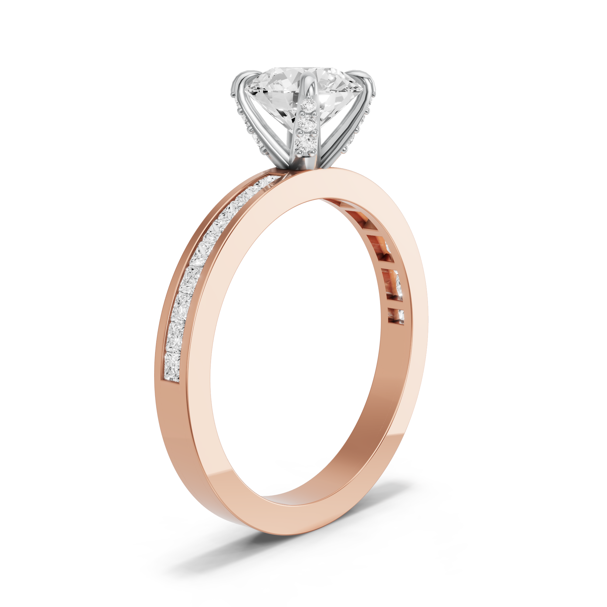Image for Round Diamond Tulip Ring with Channel band in 18K Two Tone Rose Gold