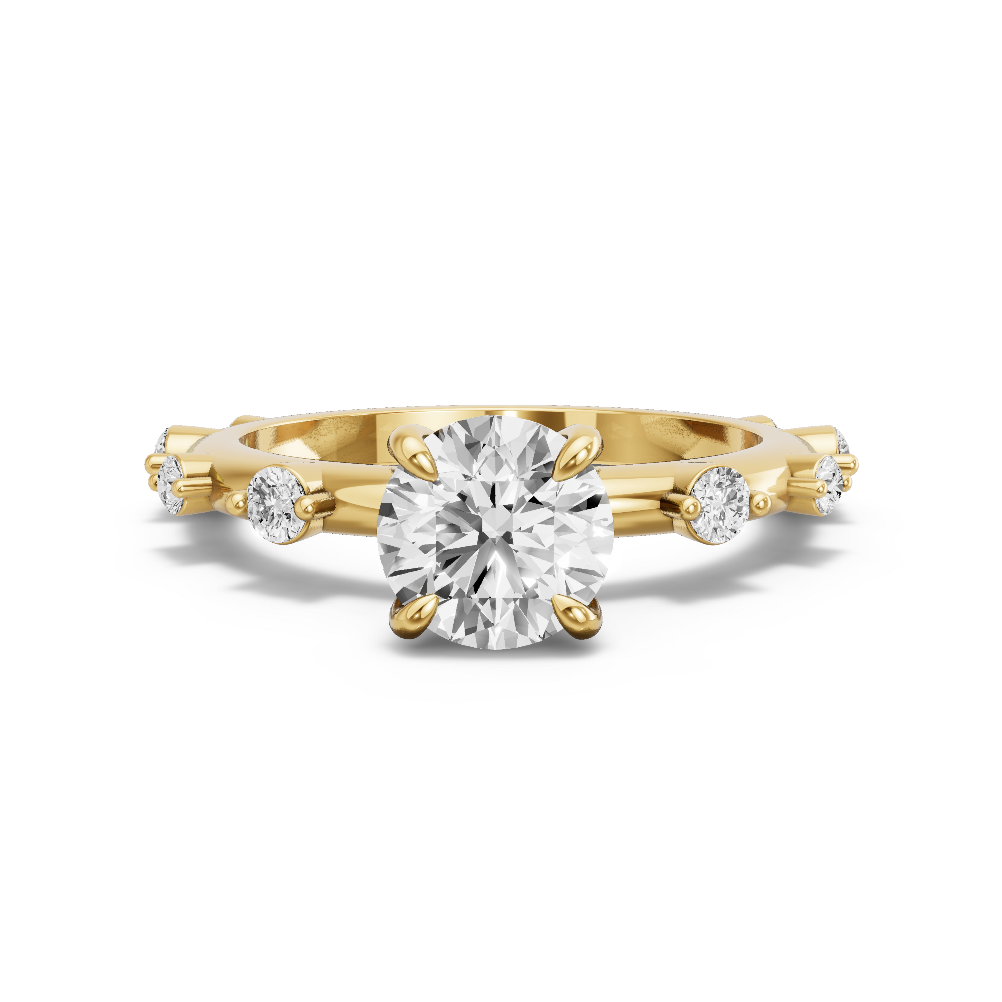 Image for Round Diamond Tulip Ring with Floating Station band in 10K Yellow Gold