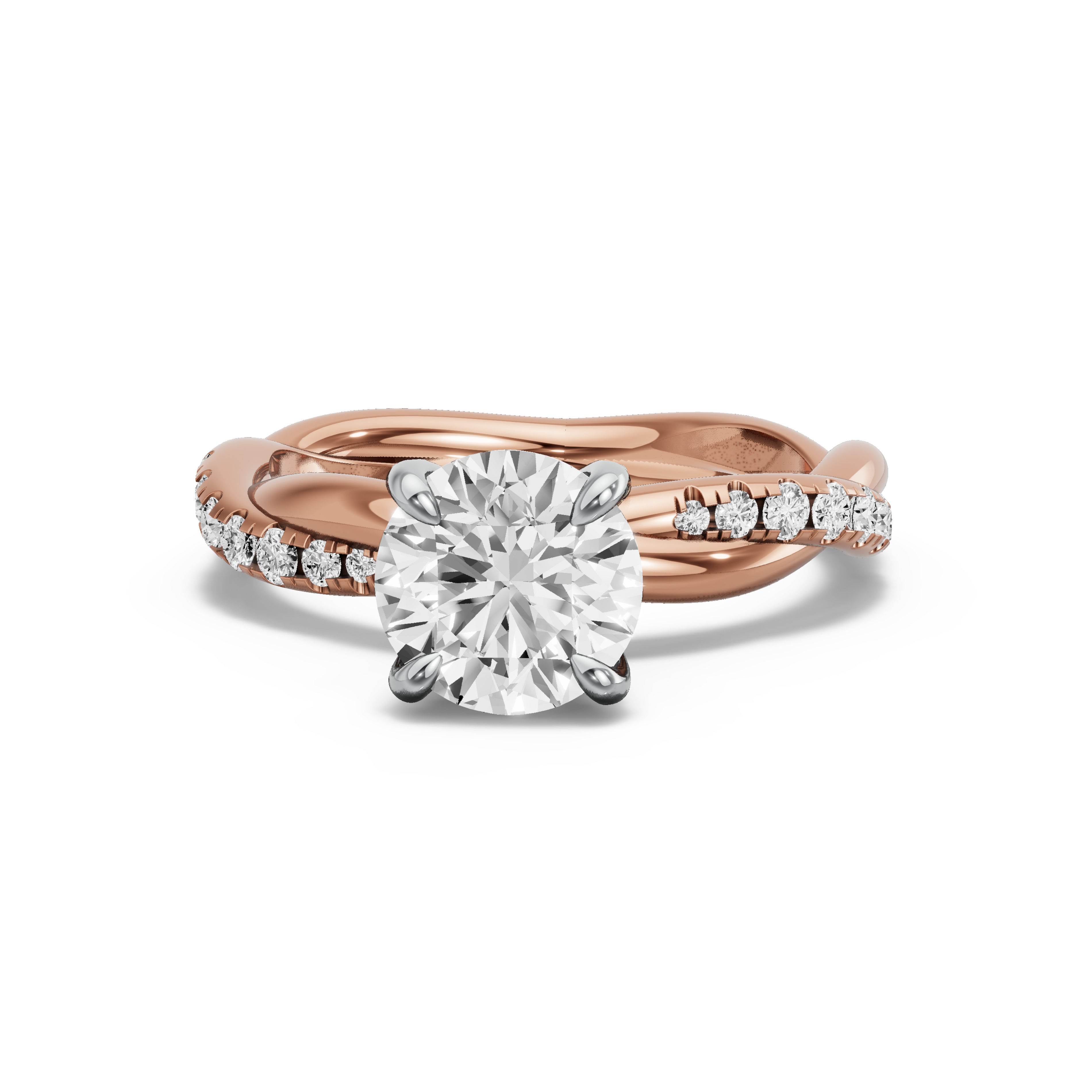 Image for Round Diamond Tulip Ring with Rope Pave band in 14K Two Tone Rose Gold