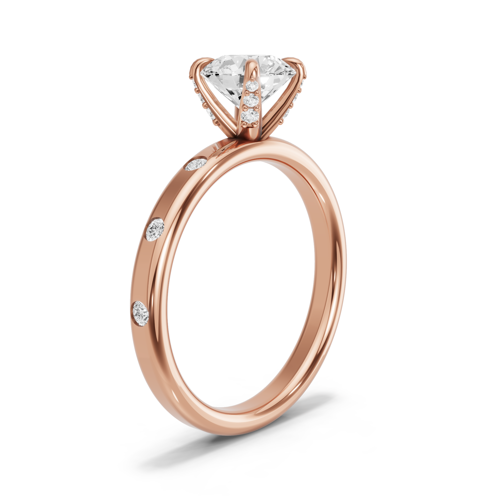 Image for Round Diamond Tulip Ring with Sleek Accent band in 14K Rose Gold