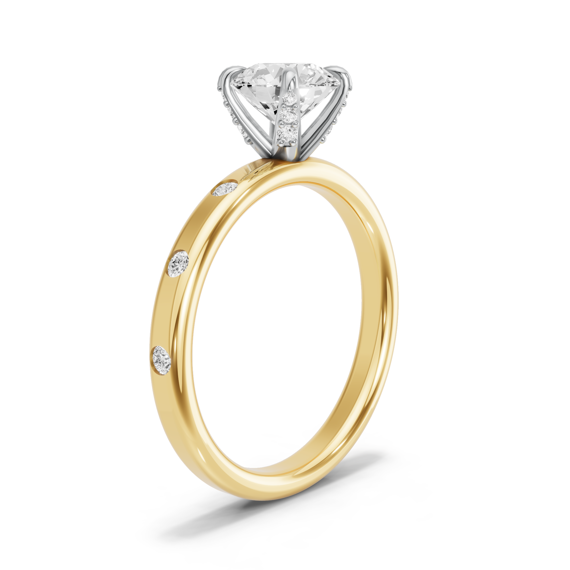 Image for Round Diamond Tulip Ring with Sleek Accent band in 10K Two Tone Yellow Gold