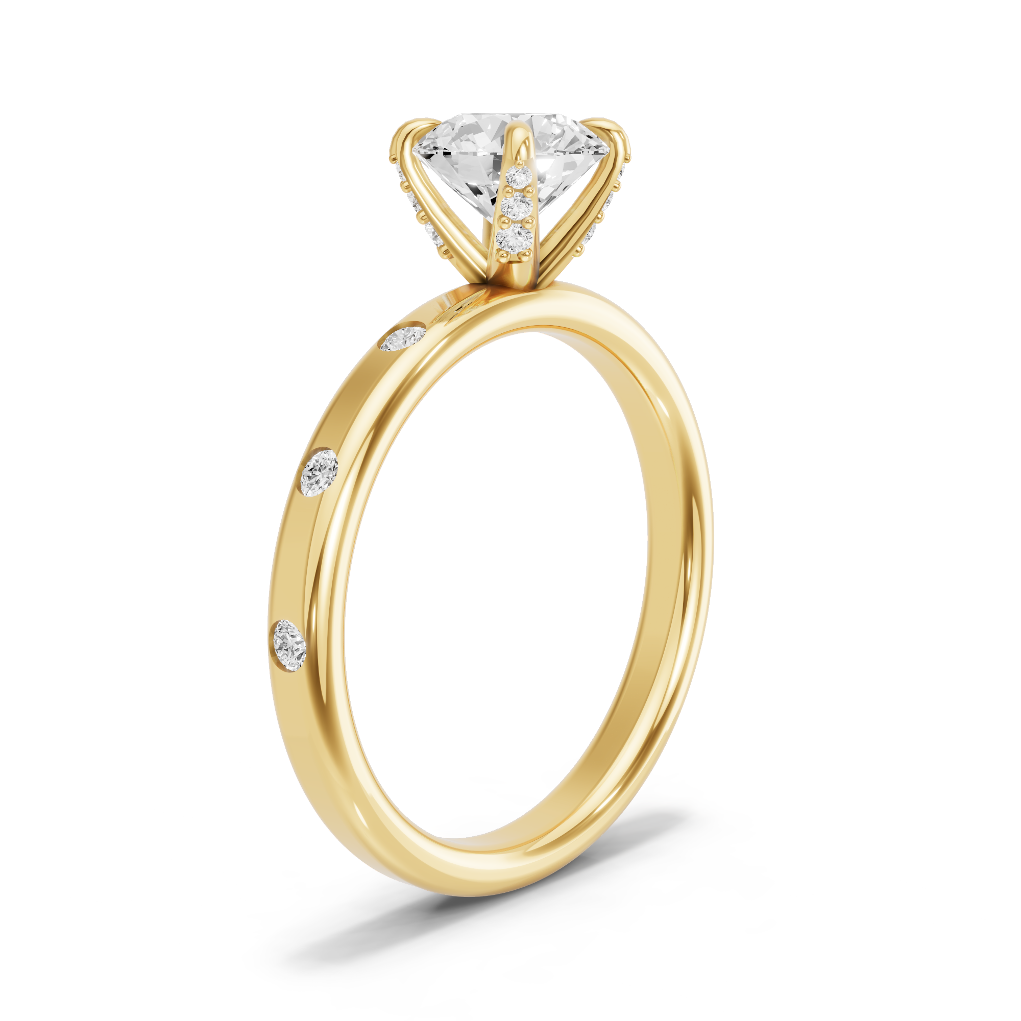 Image for Round Diamond Tulip Ring with Sleek Accent band in 14K Yellow Gold