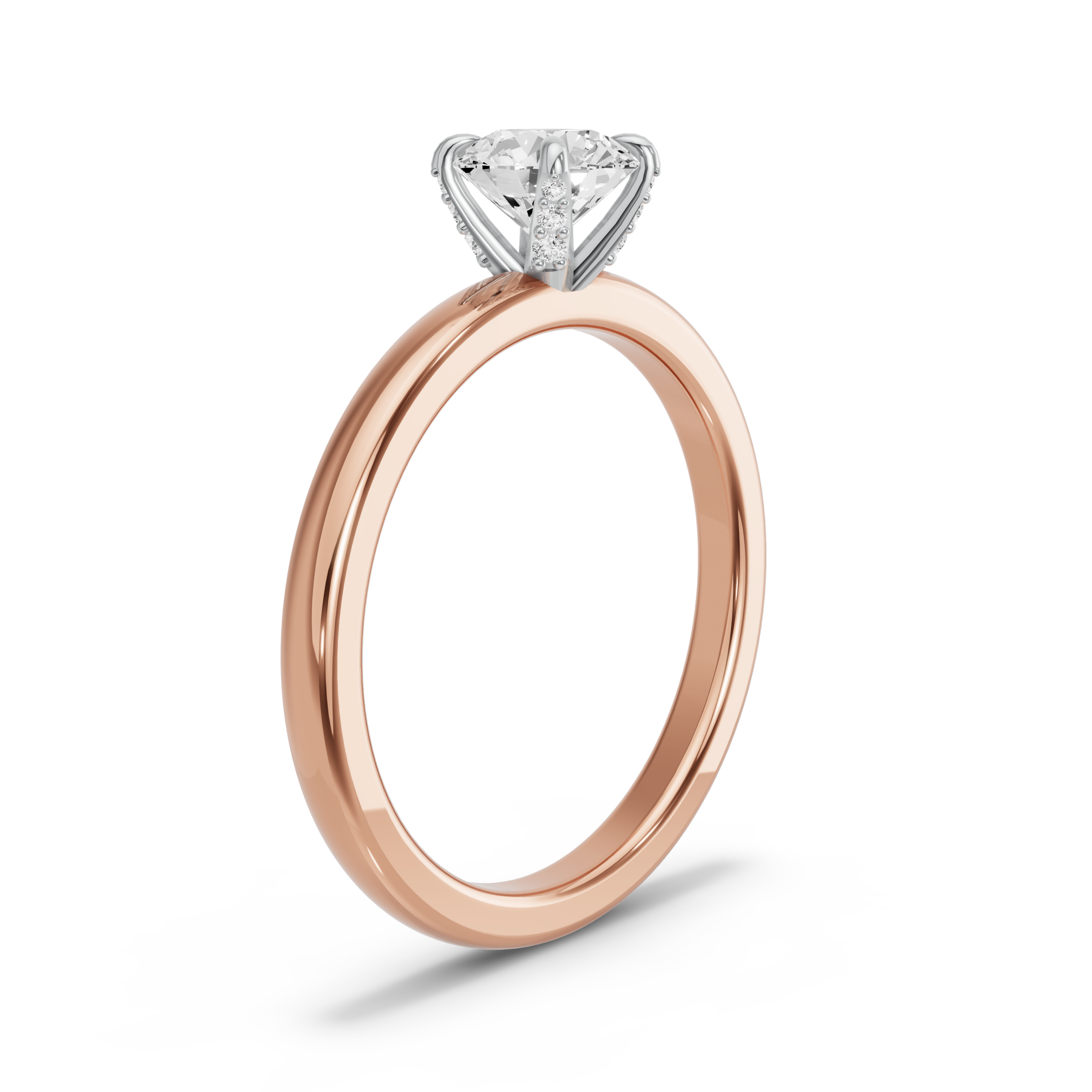 Image for Round Diamond Tulip Ring with Solitaire band in 18K Two Tone Rose Gold