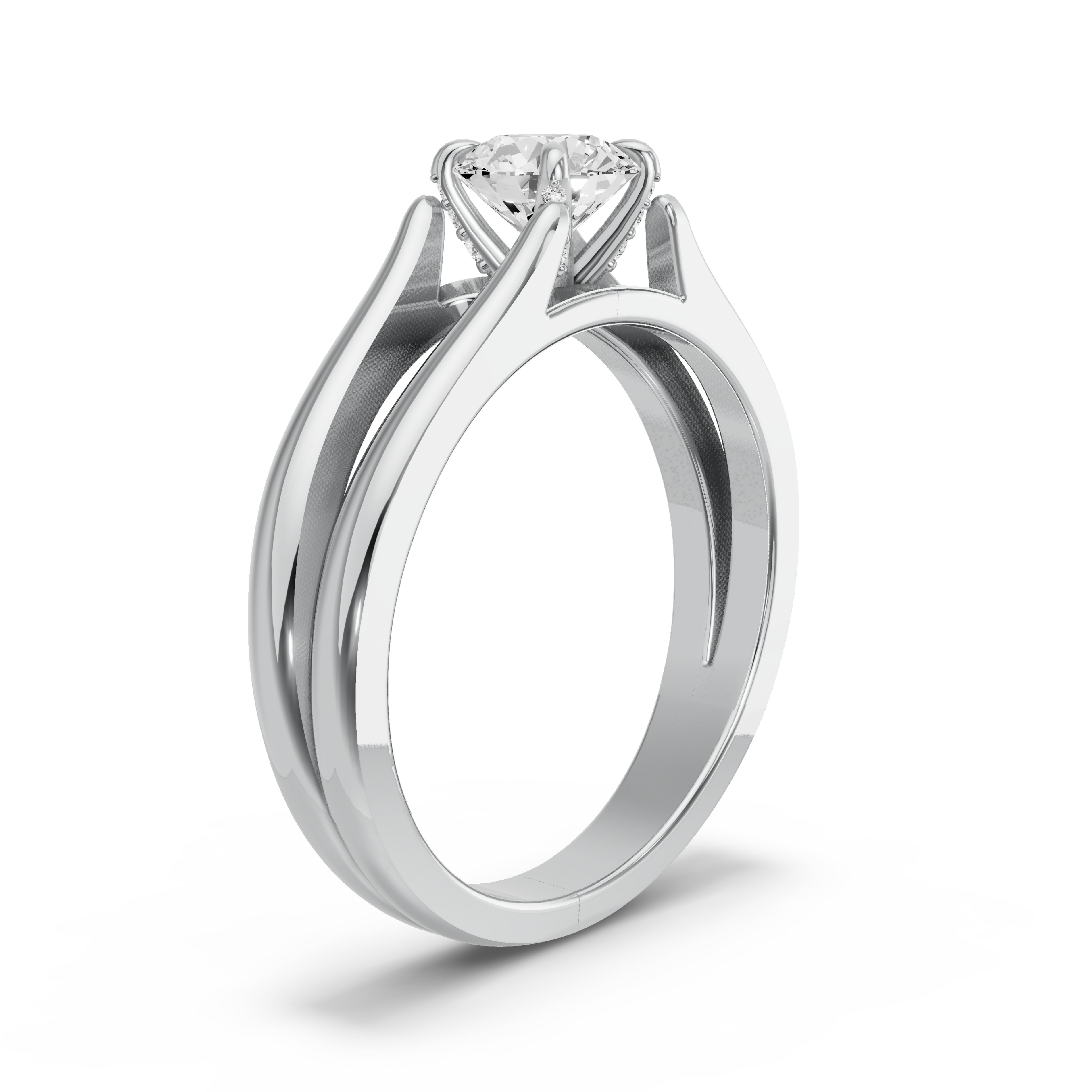 Image for Round Diamond Tulip Ring with Split Ring Solitaire band in 14K White Gold
