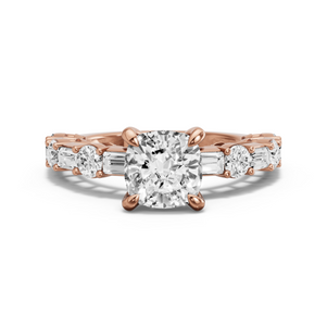 Image for Square Cushion Diamond Tulip Ring with Alternating Baguette band