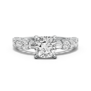 Image for Square Cushion Diamond Tulip Ring with Alternating Baguette band