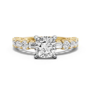 Image for Square Cushion Diamond Tulip Ring with Alternating Baguette band