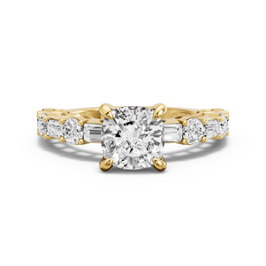 Image for Square Cushion Diamond Tulip Ring with Alternating Baguette band