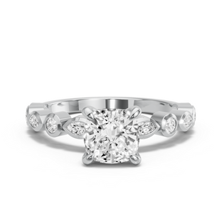 Image for Cushion Diamond Tulip Ring with Alternating Marquise band