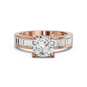 Image for Square Cushion Diamond Tulip Ring with Baguette Channel band