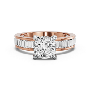 Image for Cushion Diamond Tulip Ring with Baguette Channel band