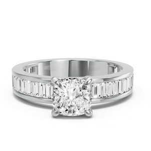 Image for Square Cushion Diamond Tulip Ring with Baguette Channel band