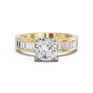 Image for Square Cushion Diamond Tulip Ring with Baguette Channel band