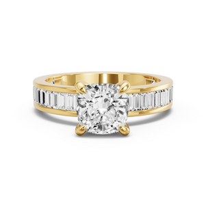 Image for Square Cushion Diamond Tulip Ring with Baguette Channel band