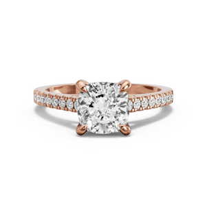 Image for Cushion Diamond Tulip Ring with Cathedral Pave band