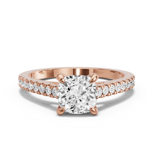 Image for Cushion Diamond Tulip Ring with Cathedral Pave band