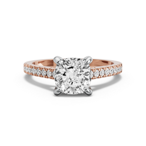 Image for Square Cushion Diamond Tulip Ring with Cathedral Pave band