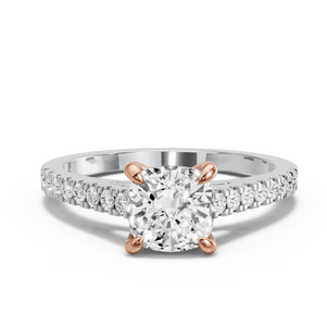 Image for Cushion Diamond Tulip Ring with Cathedral Pave band