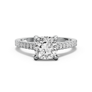 Image for Square Cushion Diamond Tulip Ring with Cathedral Pave band