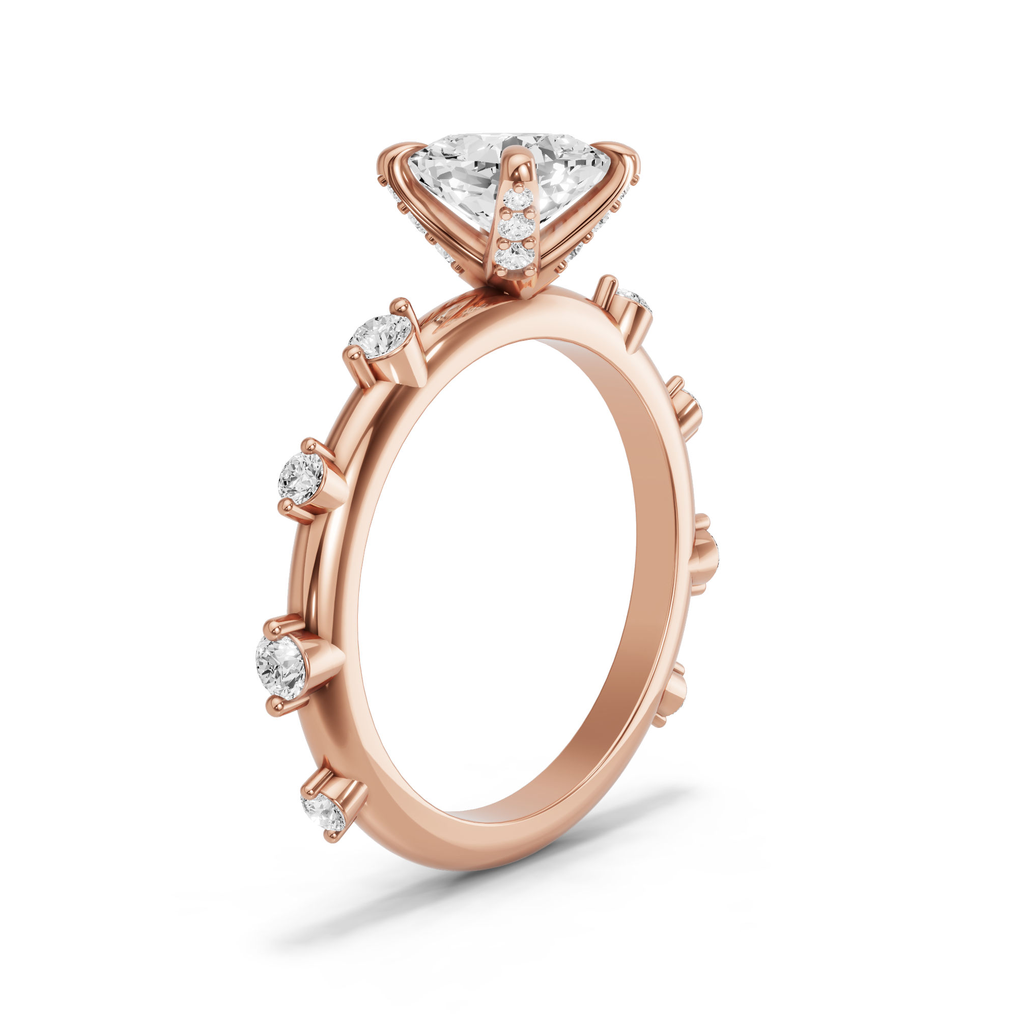 Image for Square Cushion Diamond Tulip Ring with Floating Station band in 14K Rose Gold