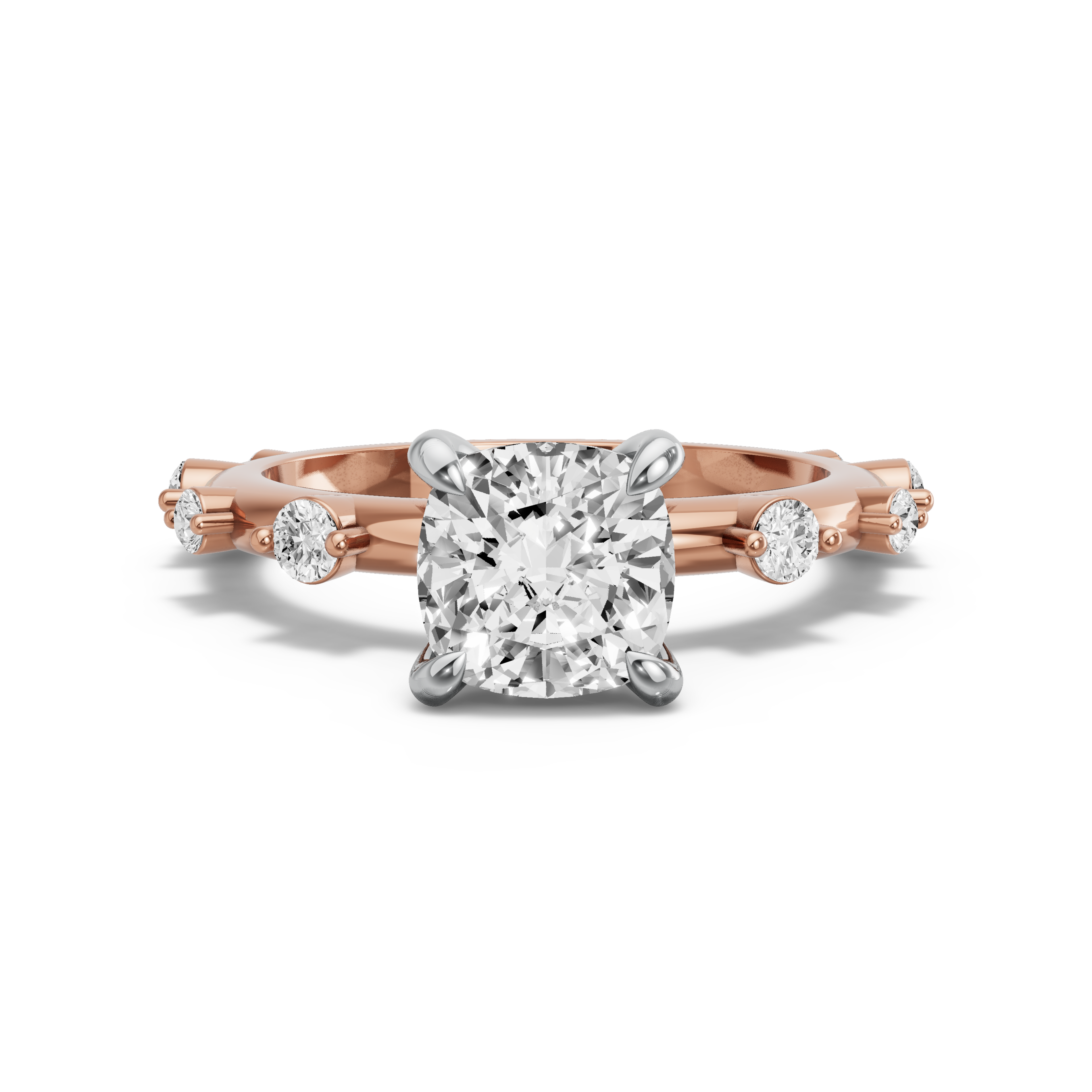 Image for Square Cushion Diamond Tulip Ring with Floating Station band in 14K Two Tone Rose Gold