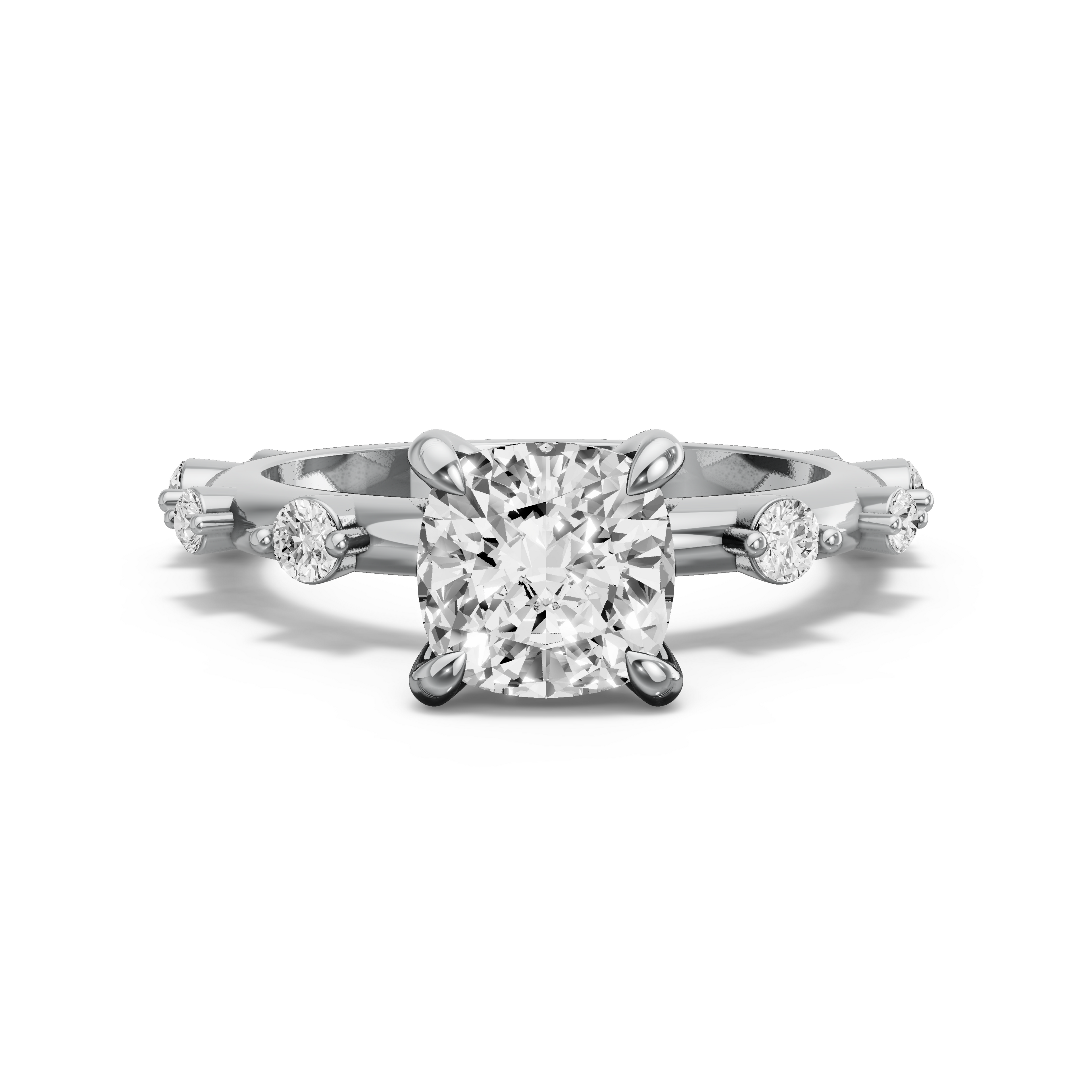 Image for Square Cushion Diamond Tulip Ring with Floating Station band in 14K White Gold