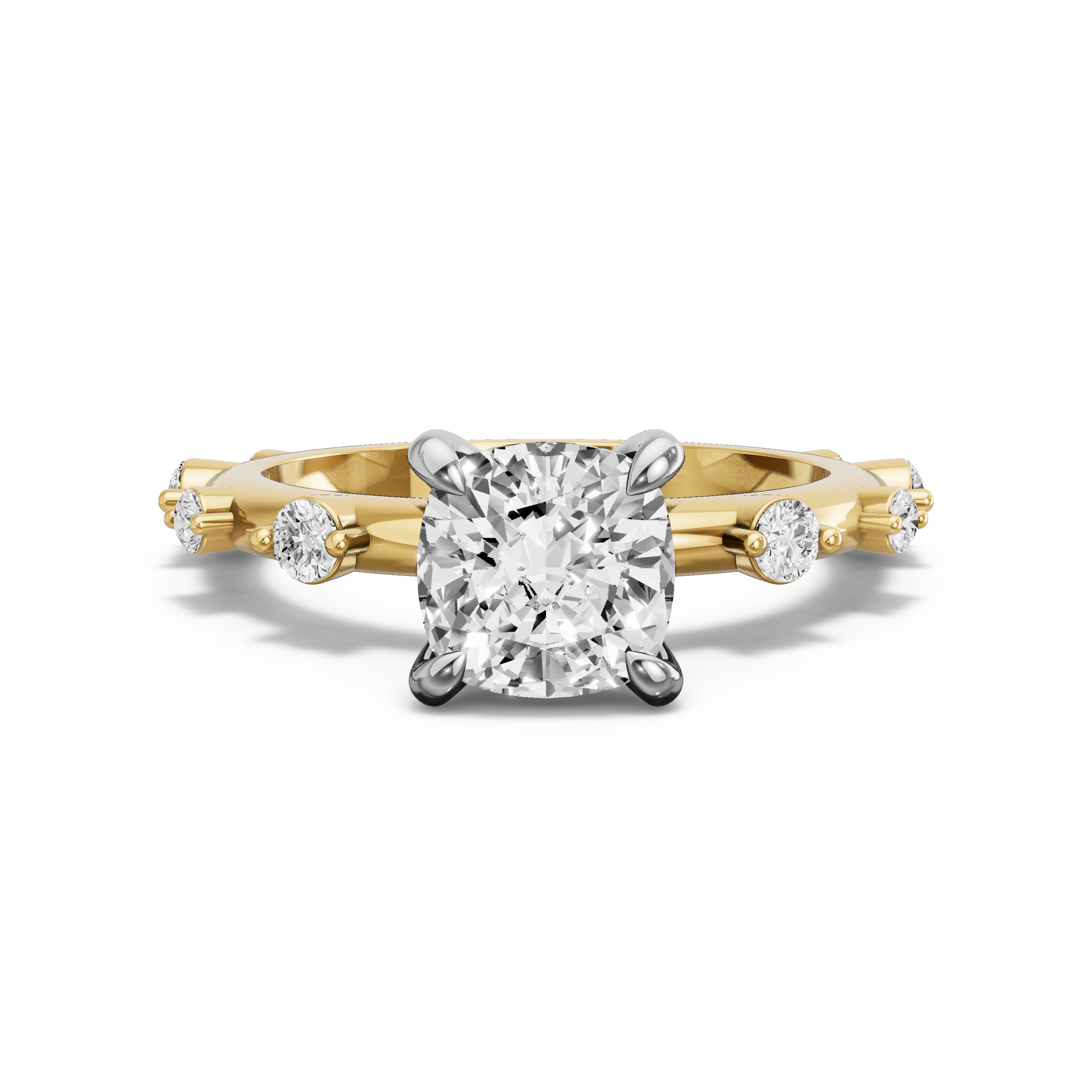Image for Square Cushion Diamond Tulip Ring with Floating Station band in 10K Two Tone Yellow Gold