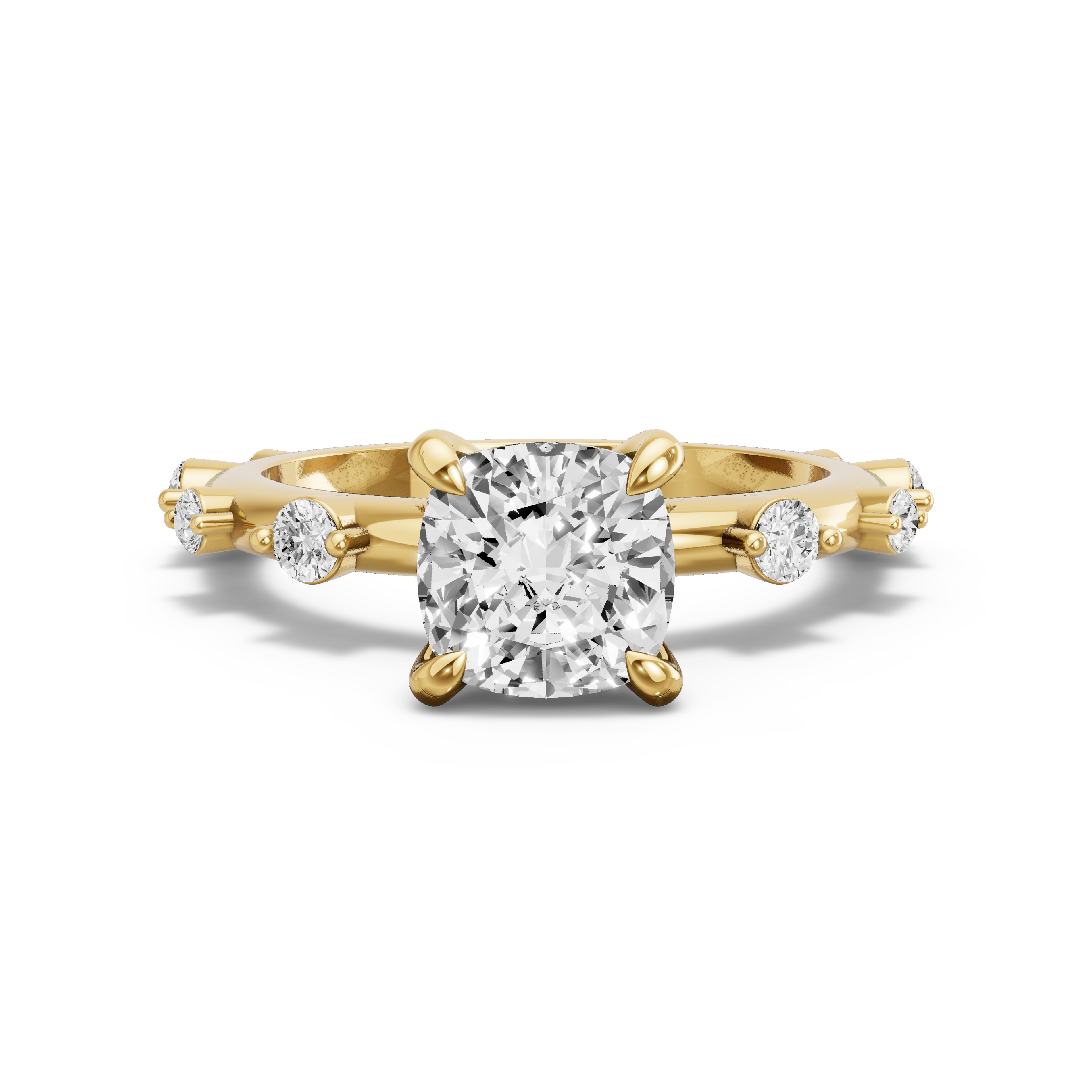 Image for Square Cushion Diamond Tulip Ring with Floating Station band in 10K Yellow Gold