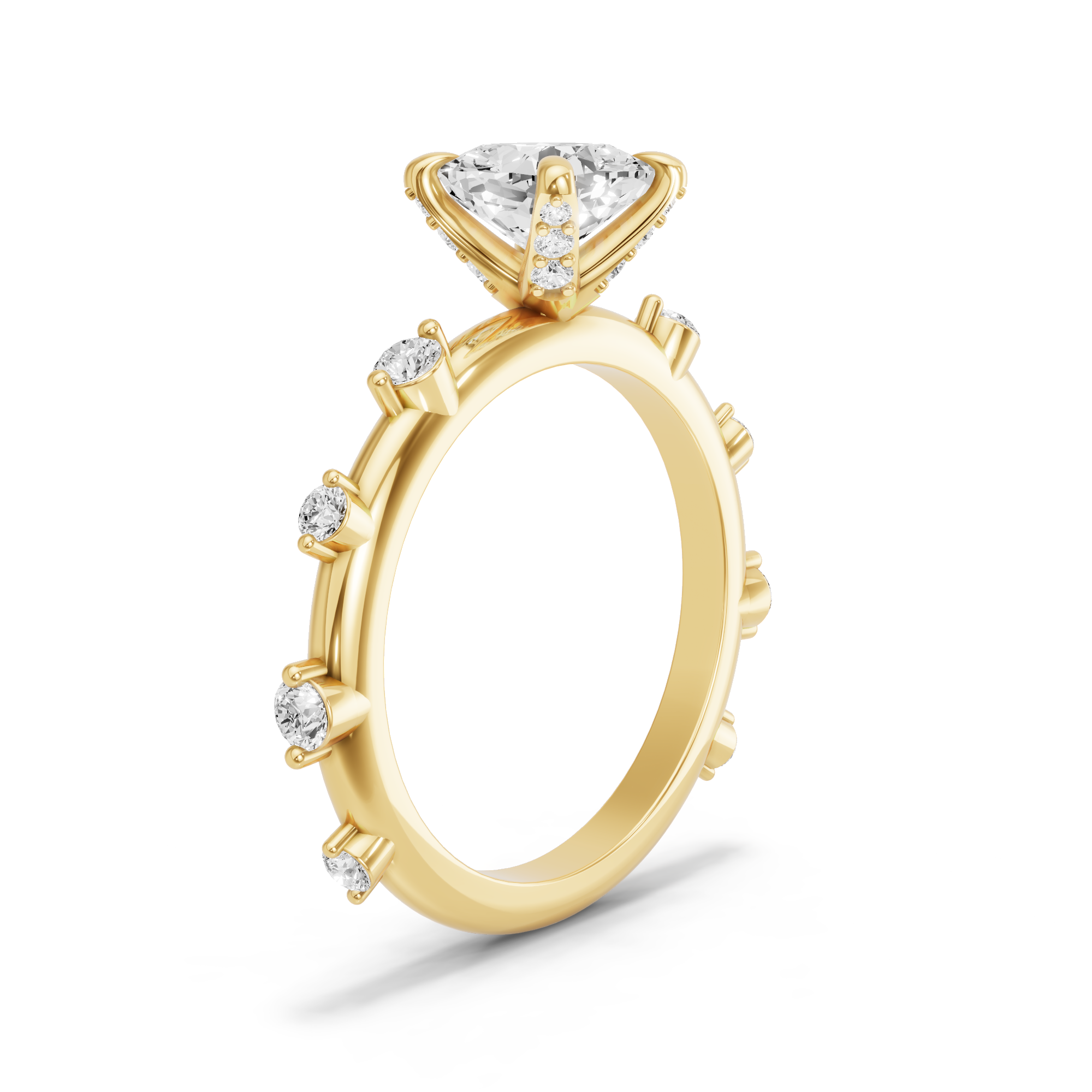 Image for Square Cushion Diamond Tulip Ring with Floating Station band in 10K Yellow Gold